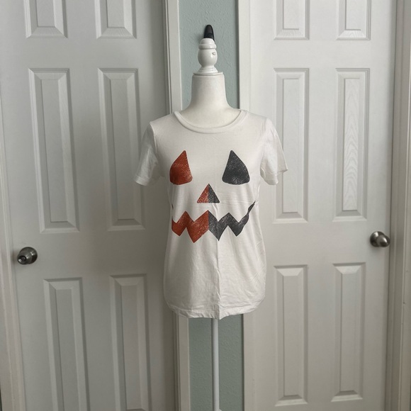 Grayson / Threads White Tee Halloween Black and Orange Pumpkin Face Print S: Med - Picture 2 of 5